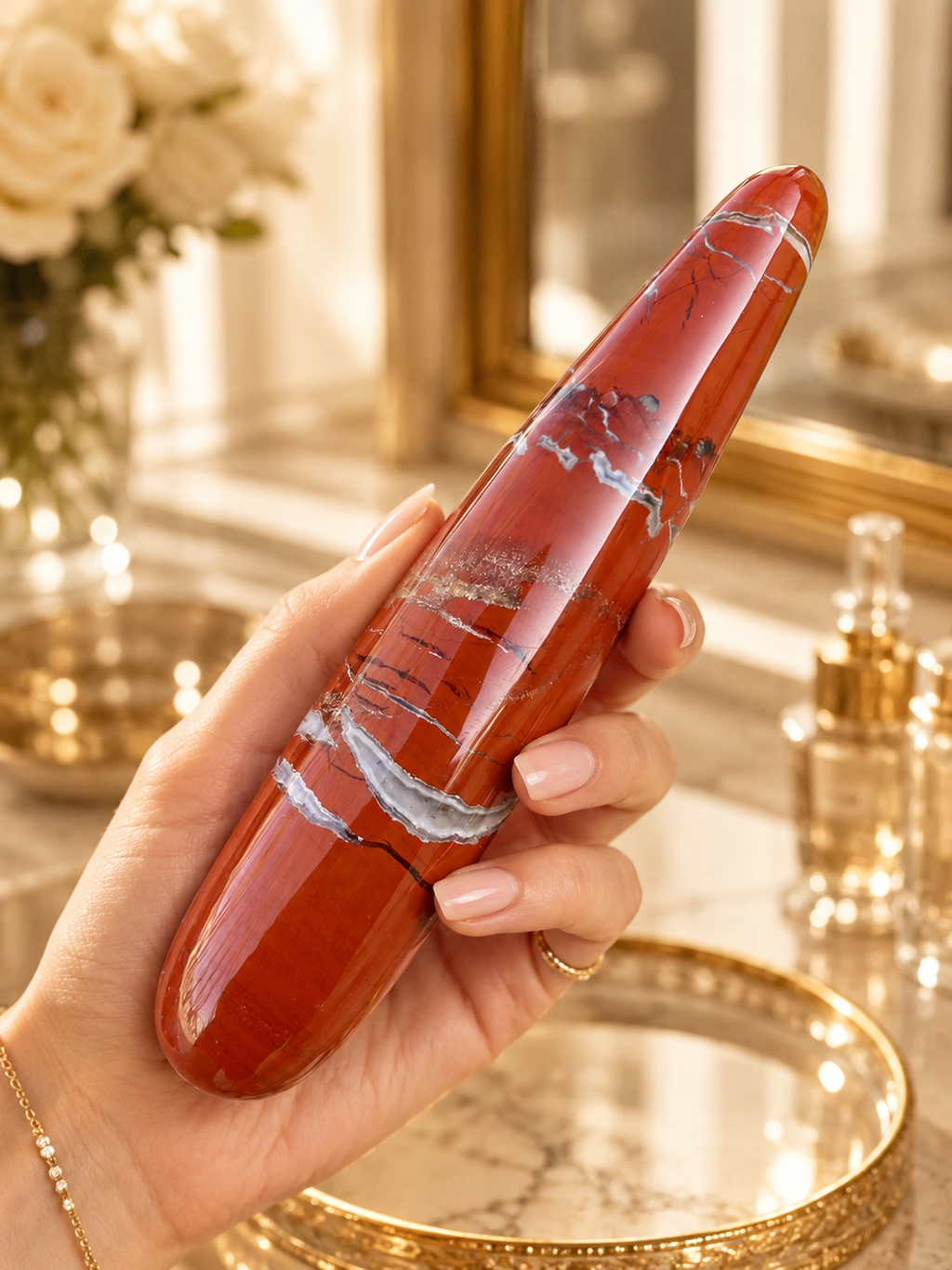 Auracrystal Pyrrhos Red Jasper Crystal Massage Wand