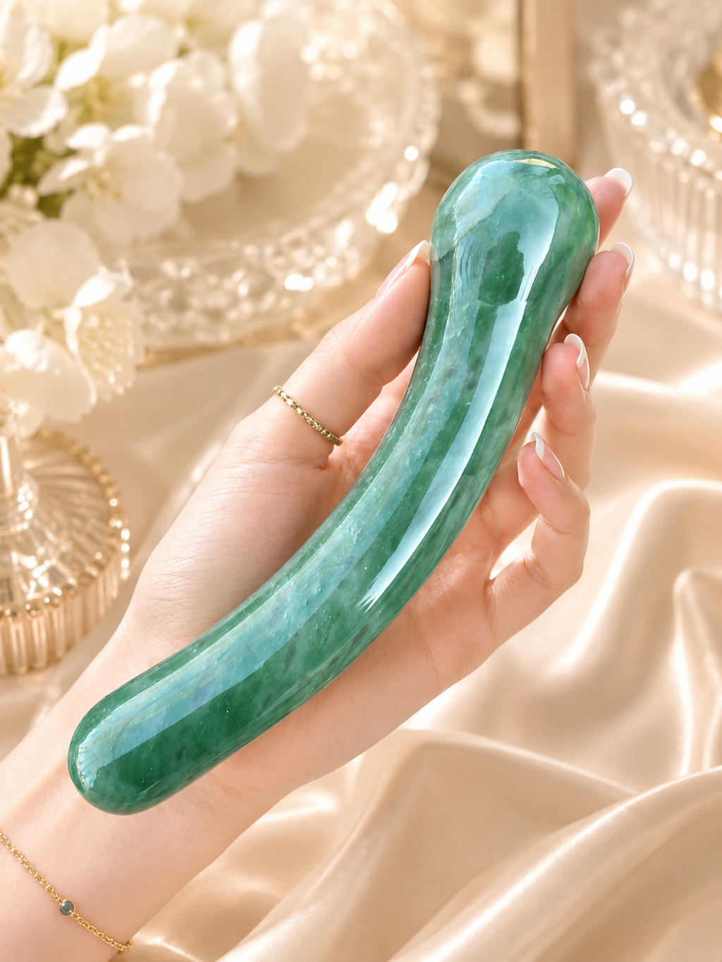 Auracrystal Hedone Green Jade Crystal Massage Wand