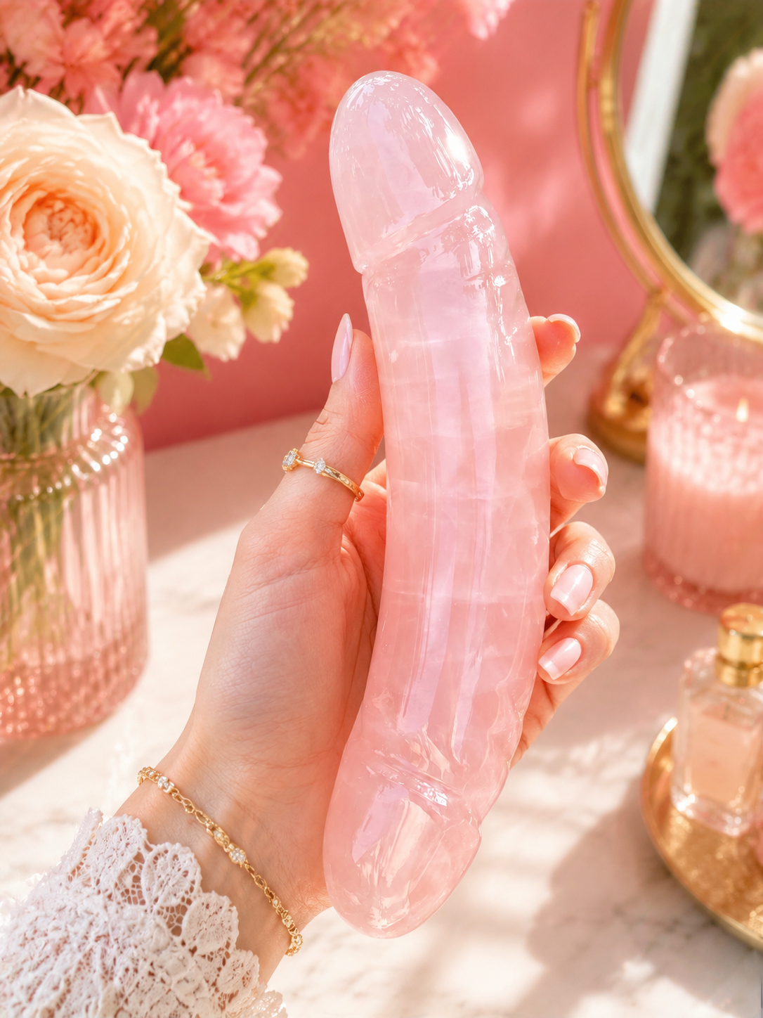 Auracrystal Titan de Cuarzo Rosa - Varita de Masaje de Cristal