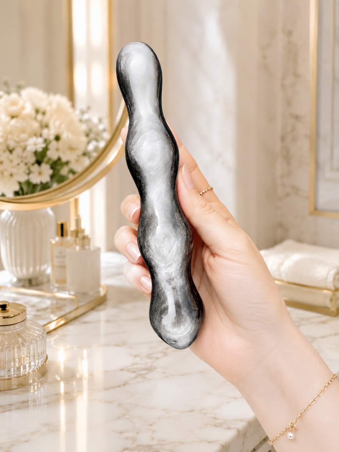 Auracrystal noesis Silver Obsidian Crystal Massage Wand