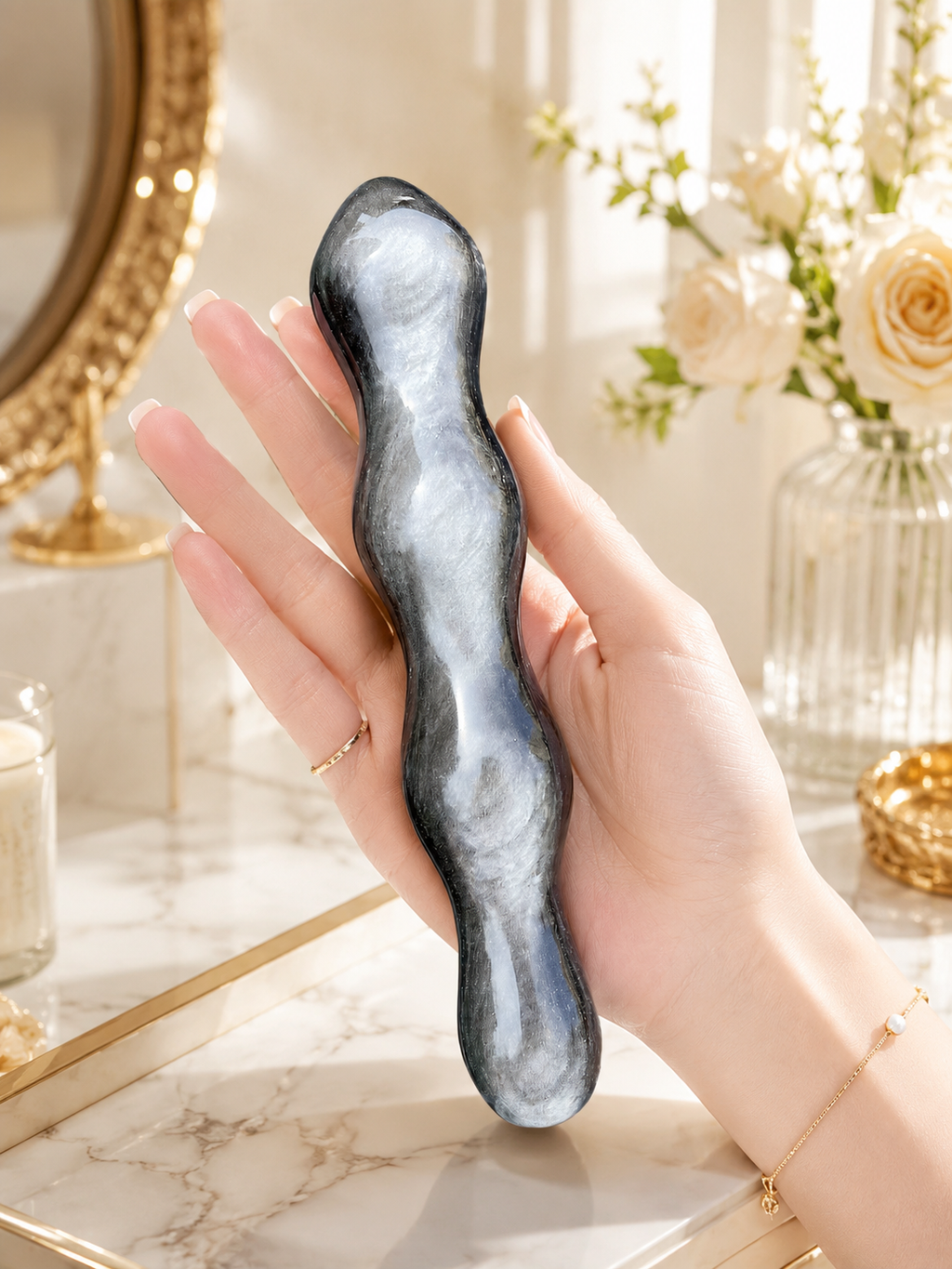 Auracrystal noesis Silver Obsidian Crystal Massage Wand