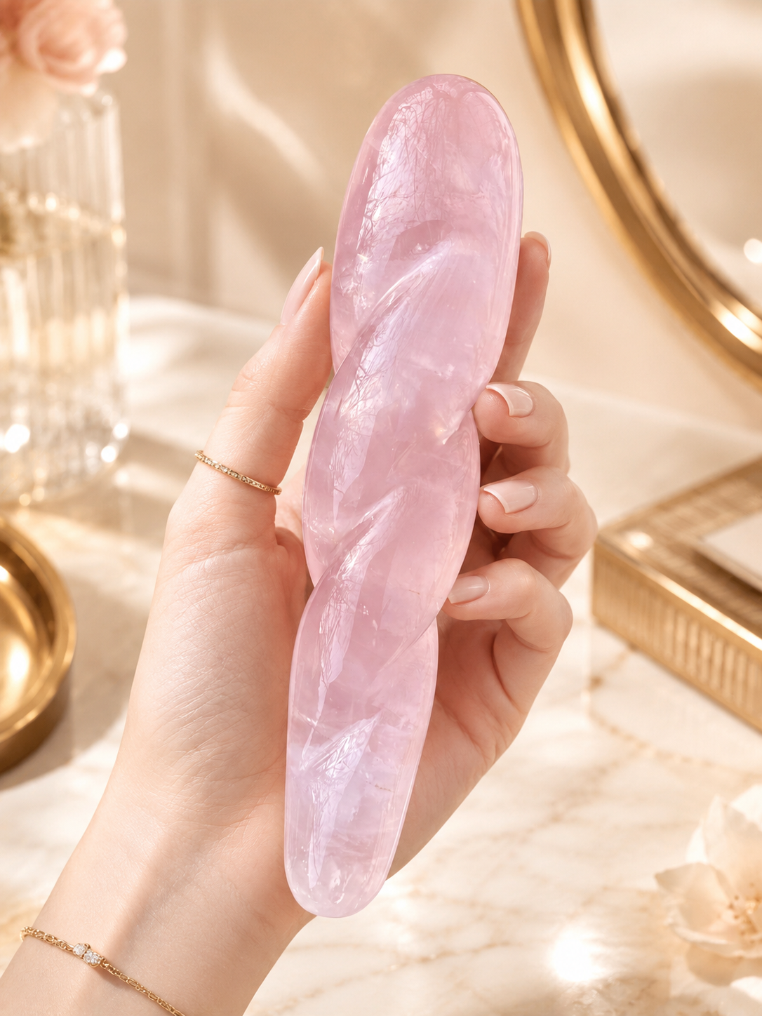 Auracrystal Helix Rose Quartz Crystal Massage Wand