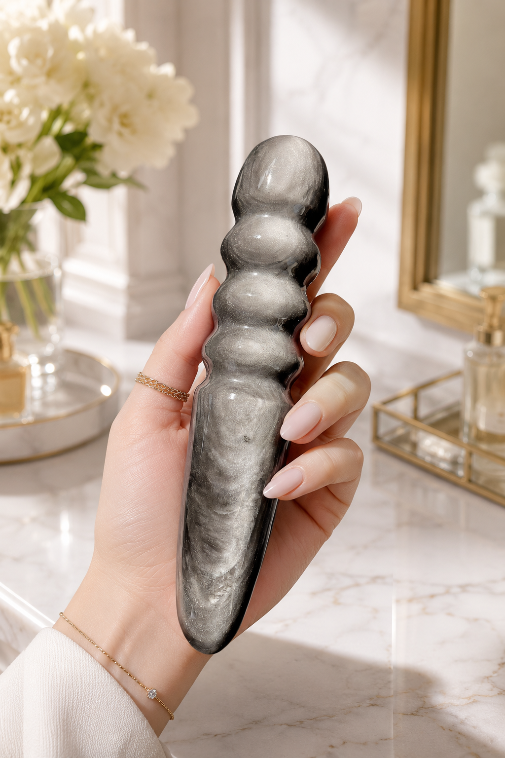 Auracrystal Eros Silver Obsidian Crystal Massage Wand