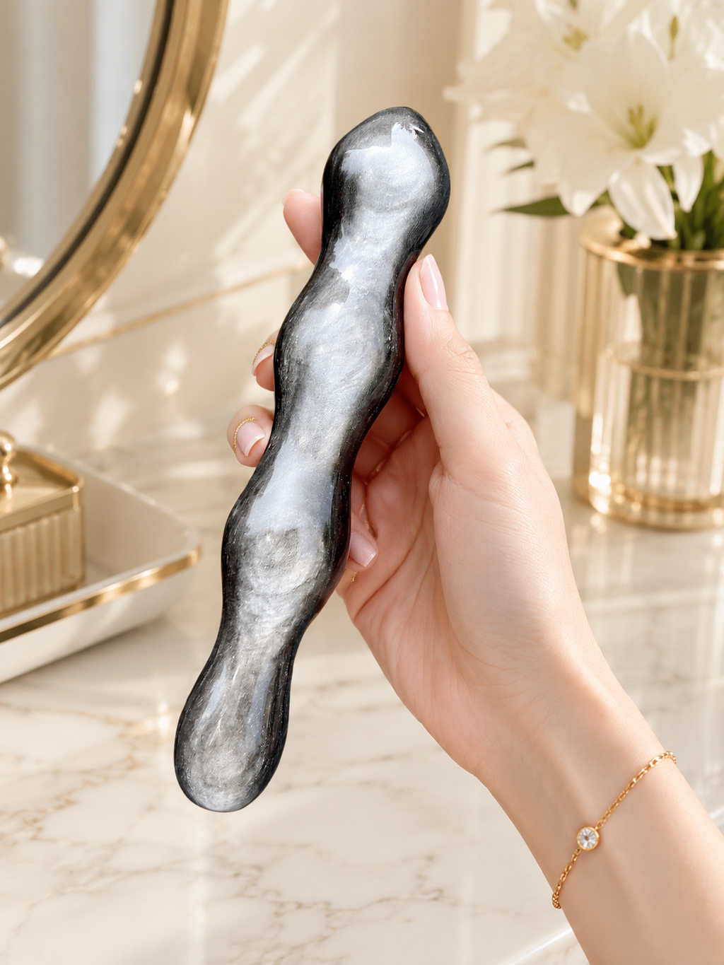 Auracrystal noesis Silver Obsidian Crystal Massage Wand