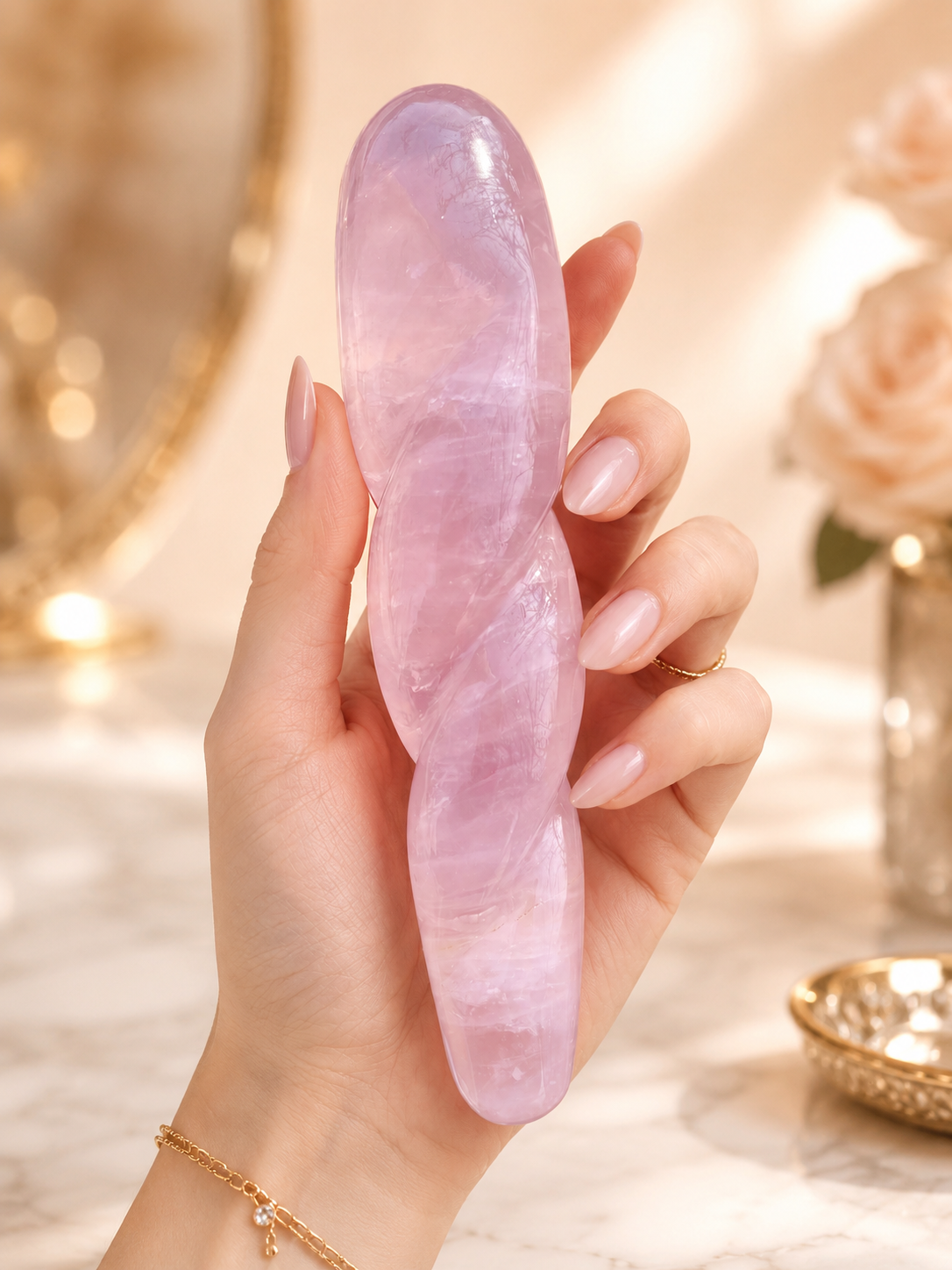 Auracrystal Helix Rose Quartz Crystal Massage Wand