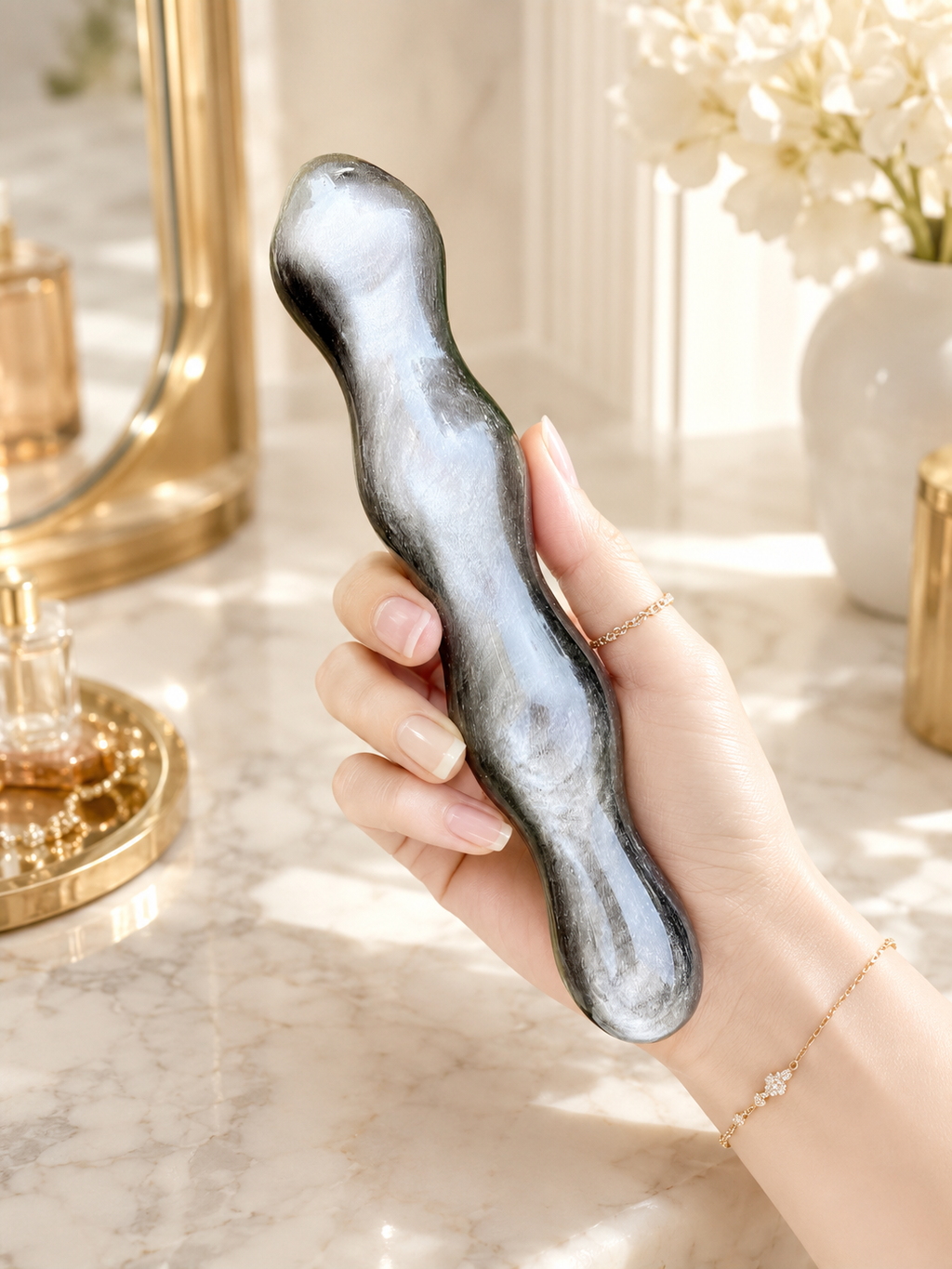 Auracrystal noesis Silver Obsidian Crystal Massage Wand