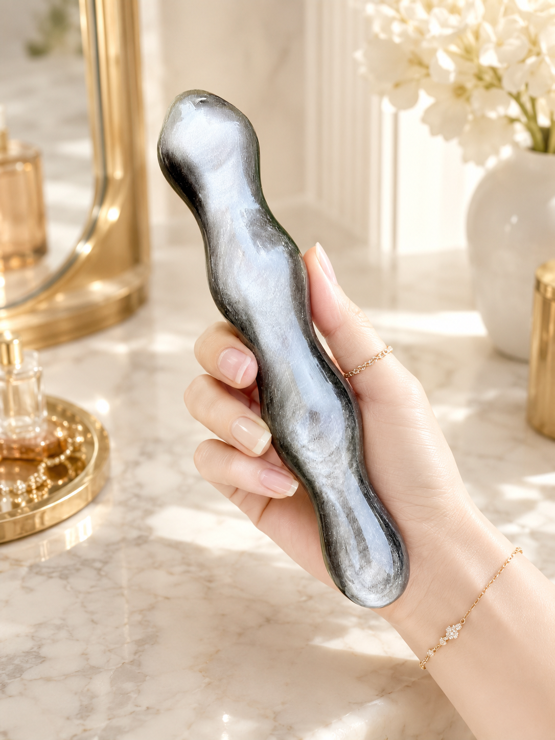 Auracrystal noesis Silver Obsidian Crystal Massage Wand