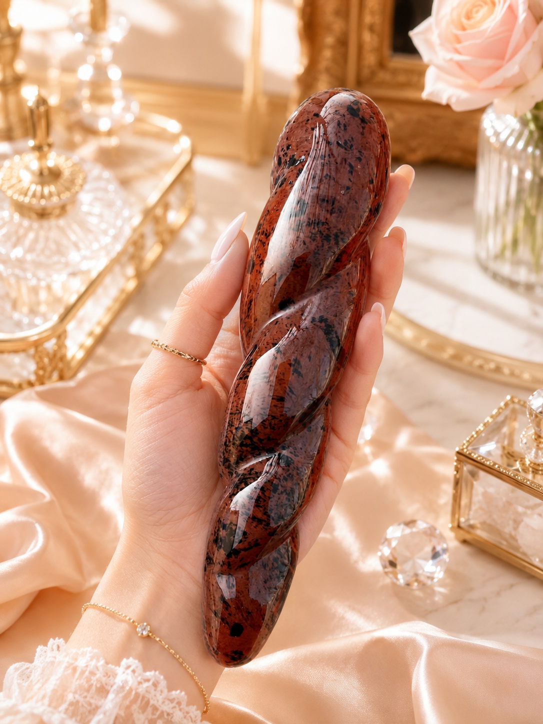 Auracrystal Helix Mahogany Obsidian Crystal Massage Wand
